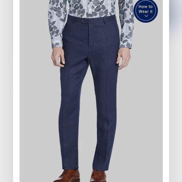 Navy Blue linen dress Pants new men's blue summer pants